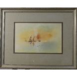 Tony Allain, British 20thC, Sailing Boats at Sea, watercolour, 26cm x 41cm, framed and glazed.