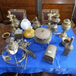 A quantity of antique brass and Copperwares, to include Lamp Bases, Oil Lamps, Ceiling Lights,