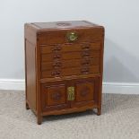 An Oriental hardwood Cutlery Canteen Cabinet, with baize lined fitted hinged top section above