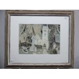 Theo Olive (1914-1998), The Churchyard, watercolour and charcoal, signed and dated '49, 30cm x 42cm,