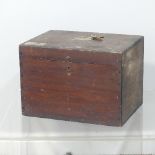 An antique baize lined Silver Chest, with hinged lid and metal carrying handle to top, partial paper