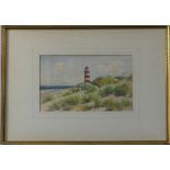 20th century School, Lighthouse, watercolour, 36cm x 21cm, framed, together with three other coastal