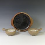 A pair of Leach studio pottery Soup Bowls, with impressed mark to base, together with a handled