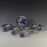 A small quantity of Chinese blue and white export porcelain tea wares, decorated with trees and