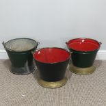 Three vintage Dutch painted metal and brass Buckets, two painted in red and green, one painted in