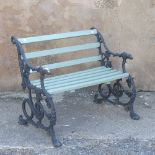 Garden Statuary; A 19thC cast iron Garden Seat, in the Coalbrookdale style, the cast iron bench ends