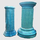 A Burmantofts faience turquoise blue circular pedestal Plant Stand, impressed marks, 60cm high,