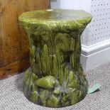 A Bretby Art Pottery style Garden Seat, sea life design, with green majolica glaze, unmarked, H