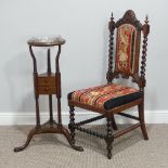 A 19thC Rosewood and Woolwork Hall Chair, with a carved and shaped back rest, spirally turned