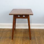 An Arts & Crafts oak copper-topped square Occasional Table, the square top decorated with floral