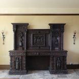 A late 16thC to early 17thC, and later, heavily carved oak large inverted breakfront pedestal