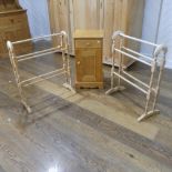 Two pine Towel Rails, W 62cm x H 77cm, together with a modern pine pot cupboard (3)