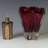 Geoffrey Baxter for Whitefriars lobed vase, ruby red ground, unmarked, H 18cm, together with an