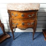 An early 20thC French kingwood bombe Commode, the marble top upon two crossbanded drawers, all