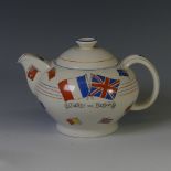 A WWII Crown Ducal 'Stand against Hitlerism' Tea Pot, printed with the flags of the WWII allies