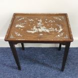 An antique Oriental mother of pearl inlaid hardwood Table, the rectangular top with inlaid