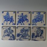 A set of three 18thC blue and white Dutch Delft Tiles, depicting riders on horseback, together