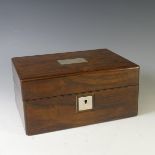 A 19thC mahogany Sewing Box with contents, of rectangular form, the hinged lid with vacant mother of