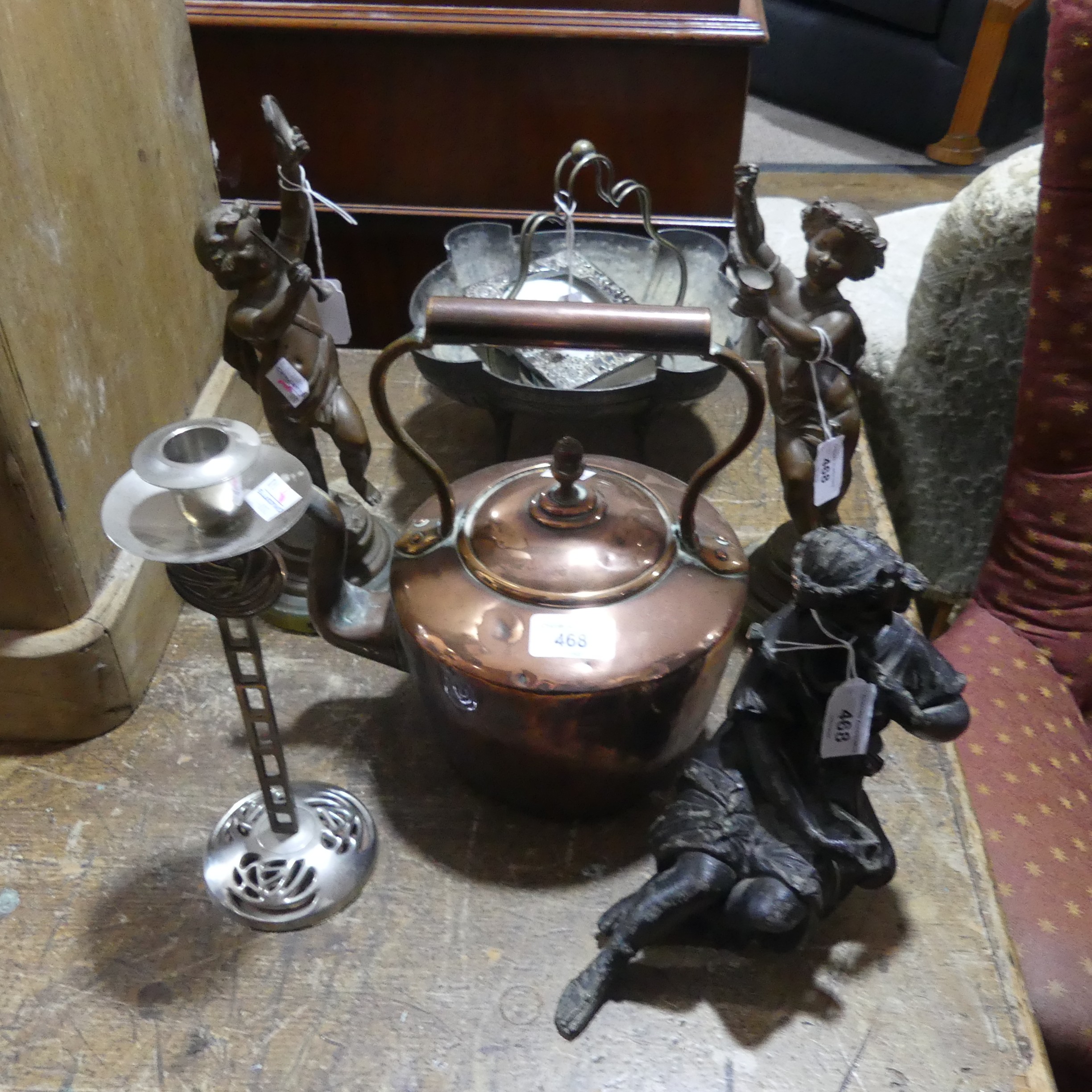 A small quantity of Metalwares, to include a pair of spelter Figural Groups, a cast metal Figure - Image 3 of 3
