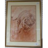 Barbarann Lang (1946-2013), The Tiger, pastel, signed "Lang", artist's label verso, 43cm x 30cm,