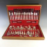 A silver plated Canteen of Cutlery, King's Pattern, 12 place setting, in velvet lined wooden