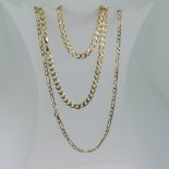 A 9ct yellow gold curb link Chain, 51cm long, together with another 9ct gold flattened link chain,