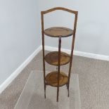 A Vintage oak folding three-tier Cake Stand, H 91cm, together with an oak barley twist drop leaf