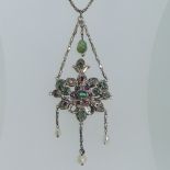 An early 20thC emerald, ruby, pearl and diamond Pendant, in the Georgian style, all mounted in a