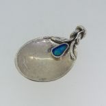 A contemporary silver Caddy spoon, by John Stuart Shellis, hallmarked Birmingham, 2016, with blue