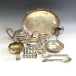 A quantity of Silver Plate, including a Hukin and Heath tray, Rd. No. 94009, crested, 41cm long, a