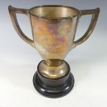 A George VI silver two handled Trophy Cup, hallmarks very rubbed, of urn form, with engraved prize