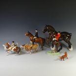A Beswick pottery Hunting Group, to include four Riders, one on Rearing Horse, one with Black