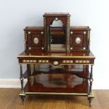 A French Louis XVI gilt metal and porcelain mounted Bureau du Dame, with mirrored gallery flanked by