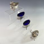 A George V silver four piece Cruet Set, by Harry Freeman, hallmarked London, 1911, of pierced