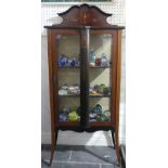 An Edwardian inlaid mahogany Display Cabinet, the gallery back with painted floral swag and urn