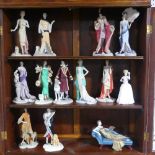 Twelve Coalport 'Roaring Twenties' resin figurines, together with a Royal Doulton Happy Birthday