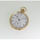 A pretty continental 18ct gold lady’s pocket/fob Watch, the circular white enamel dial with black