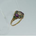 A Victorian 15ct gold Ring, the shank with engraved decoration and the front a cluster of a