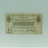 Banknotes; A Treasury 'Bradbury 2nd Issue' £1 Note, M66 Prefix, No.66169, as found, some folds,