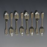 A set of eight Victorian silver fiddle pattern Teaspoons, by The Portland Co (Francis Higgins