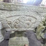 Garden Statuary; a reconstituted stone garden Urn, decorated with Celtic design, on stand, H cm (2)