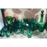 A quantity of 19thC Bristol Green and Blue Glassware, to include a gilt decorated blue glass Jug and