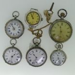 A pretty continental silver Pocket Watch, with engraved case and 'jeweled' dial, together with