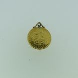 A Victorian gold Half Sovereign, dated 1892, with shield reverse, with soldered pendant mount and