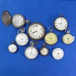 Nine various Pocket Watches, some silver, in various conditions, spares and repairs, together with a