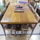 A late 20thC oak refectory style quarter-size slate bed Snooker/Dining Table, the lift off top above