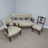A Victorian three-piece Parlour Suite, comprising a three seater Sofa, Armchair and Hall Chair,
