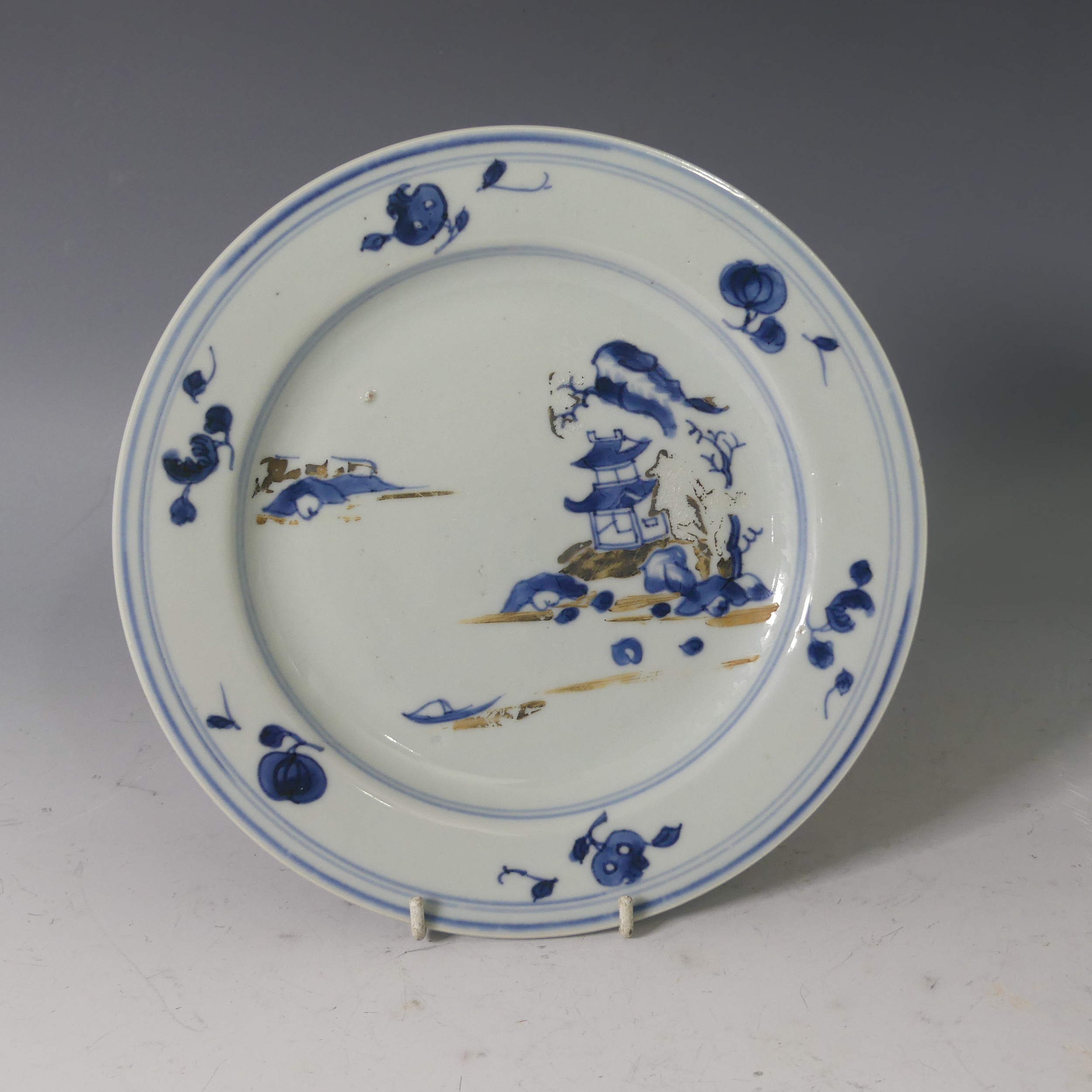 A 'Nanking Cargo' Chinese blue and white porcelain Plate, decorated with a pagoda amongst trees, dia - Image 6 of 7