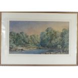 Edmund Gustavas Müller (1836-1871), Fisherman in a wooded river landscape, watercolour, signed 'E.G.