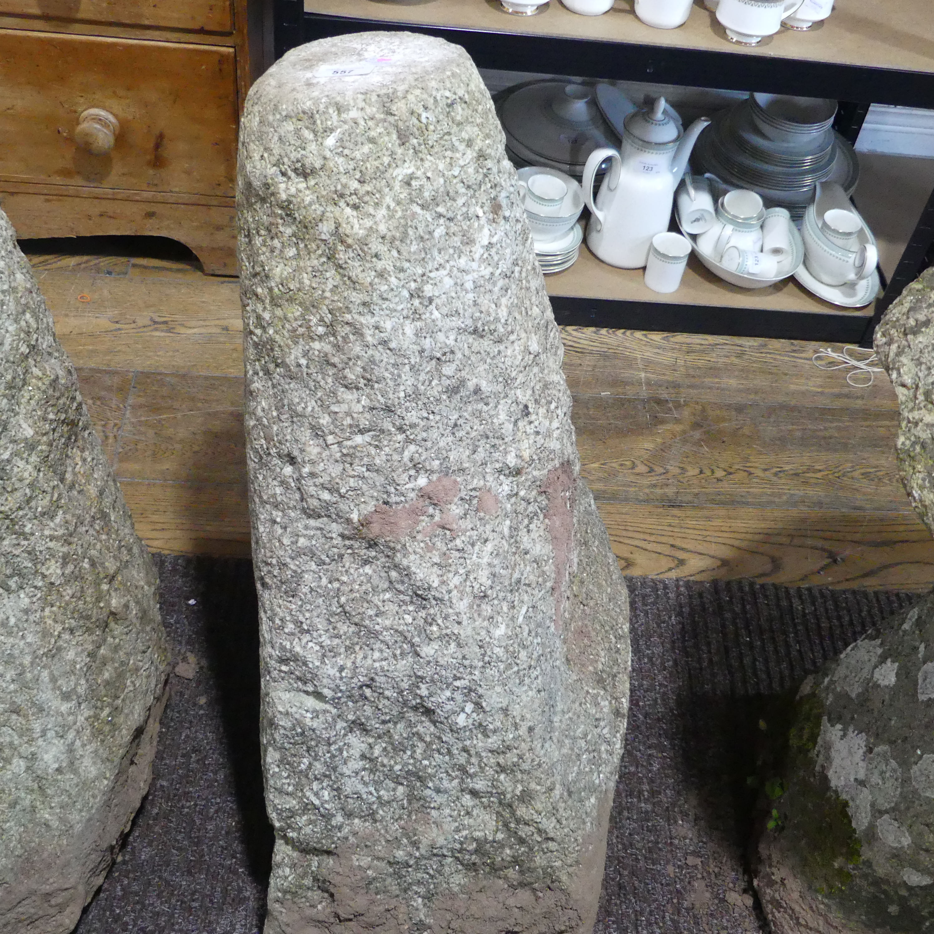 Garden statuary; An antique granite Staddle Stone, of mushroom shape, approx height 81cm.